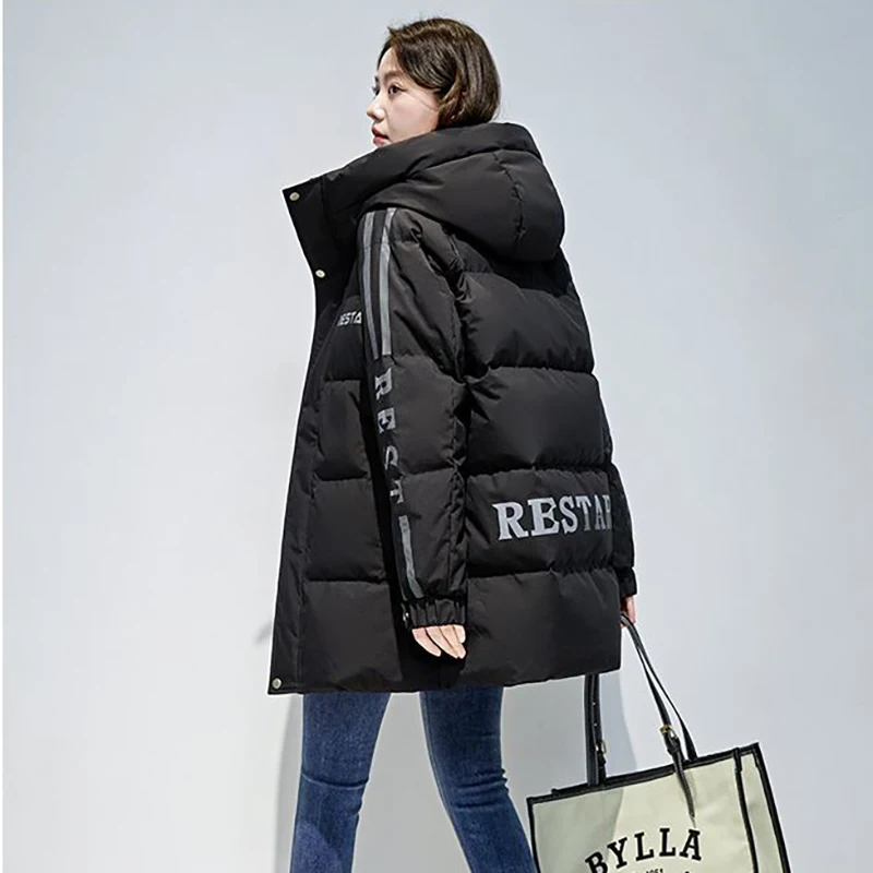 White Eiderdown Down  Temperament Long Winter New Online Celebrity Fashion Korean Version Of Hooded Loose Thick Coat Women