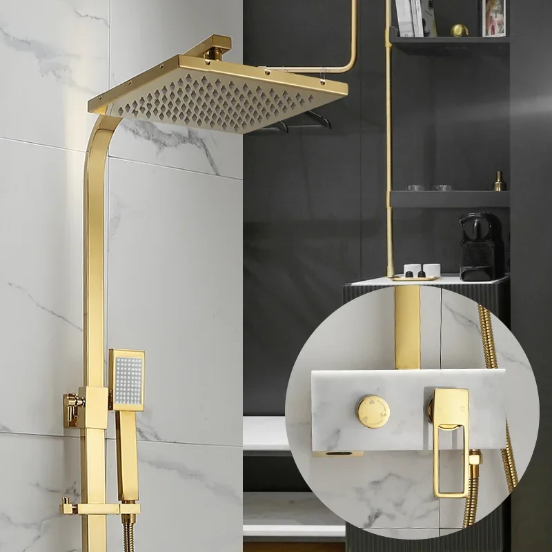 

Bathroom Shower Faucet Set Gold Marble Bathroom Rainfall Shower Mixer Tap Brass Gold Brass Bath and Set