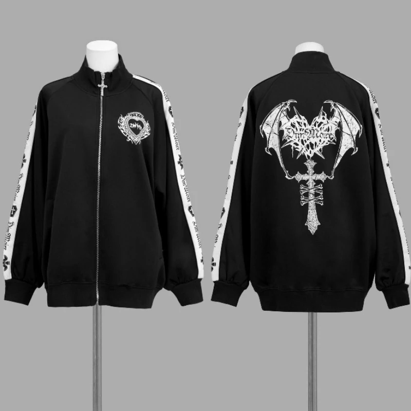 Japanische Punk Streetwear Stil Mäntel Subkultur Y2k Ästhetische Frauen Druck Jacke Gothic Casual Grunge Reißverschlüsse Sweatshirts