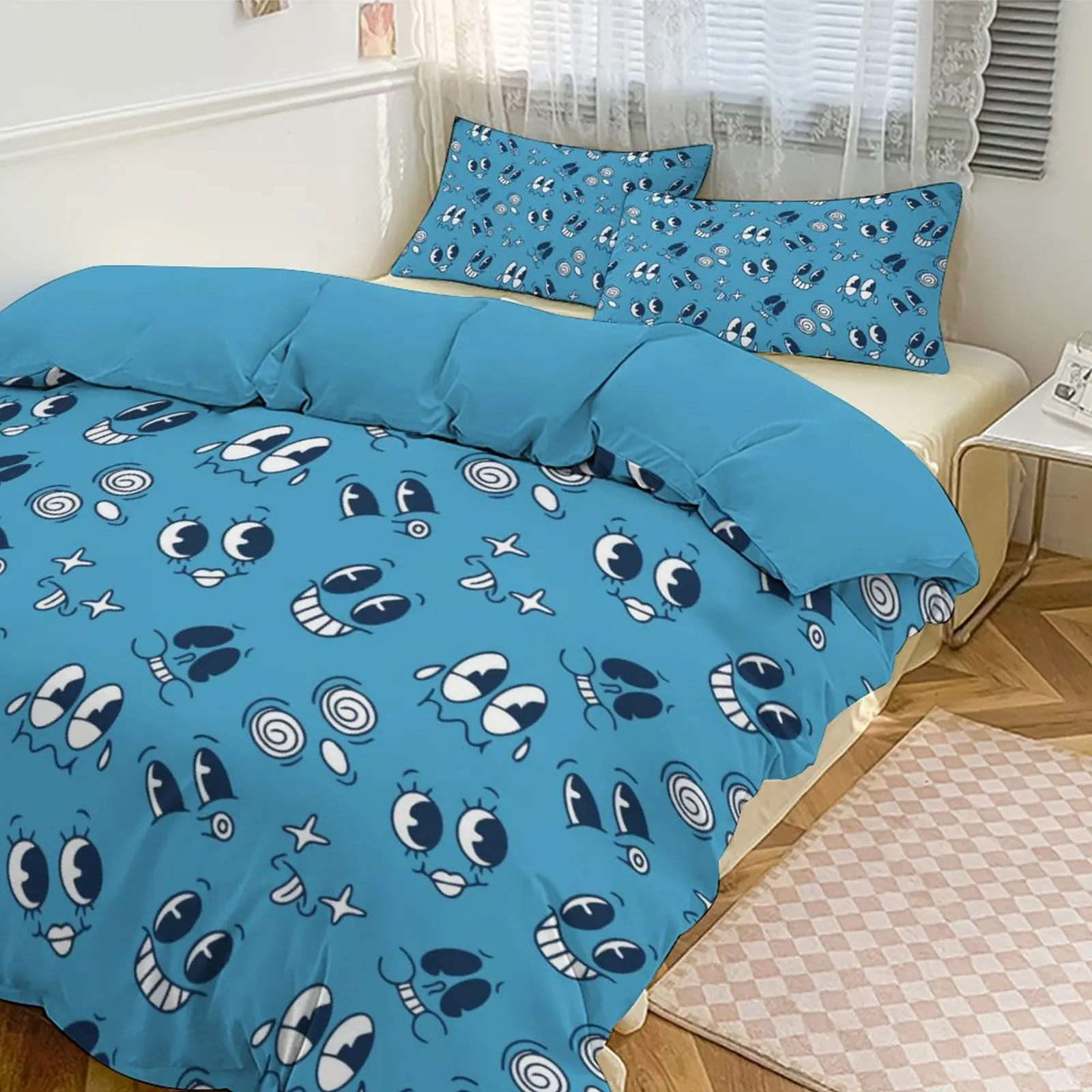 

Cartoon Emoji Brushed Bedding Set, Skin - Friendly & Cozy, Fit for Home/Hotel/Themed Room