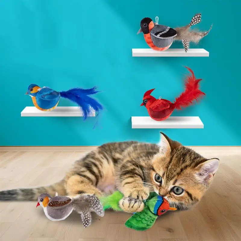 Cat Bird Toy Flapping Wings Chirping Bird Realistic Bird Cat Toy Automatic Super Soft Interactive Flying Bird Toy For Indoor