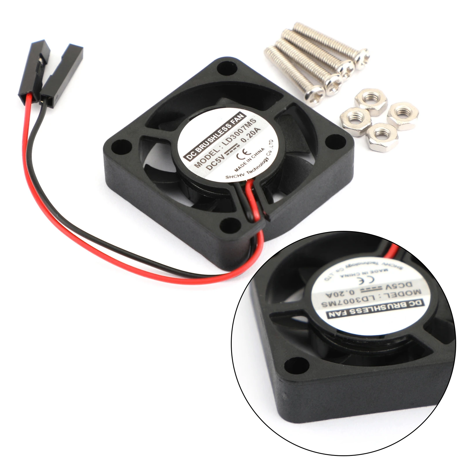 Areyourshop 2 pins 30x30x7MM 30MM 3007 DC 5V 0.2A Cooling Fan Raspberry Pi 4 / 3B+ / 2B / B+