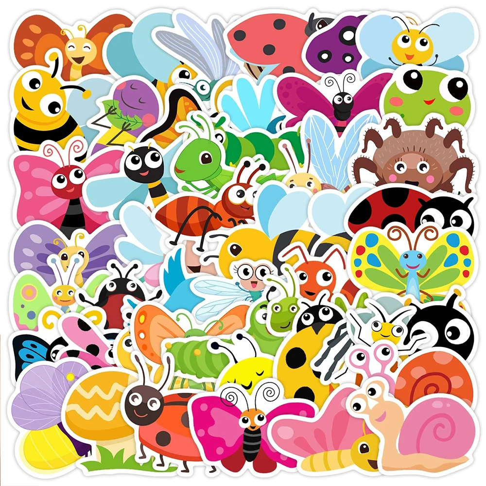 

10/30/50pcs Cute Cartoon Insect Animal Stickers Colorful Bee Butterfly Decals Toy DIY Guitar Luggage Phone Kawaii Vinyl Sticker