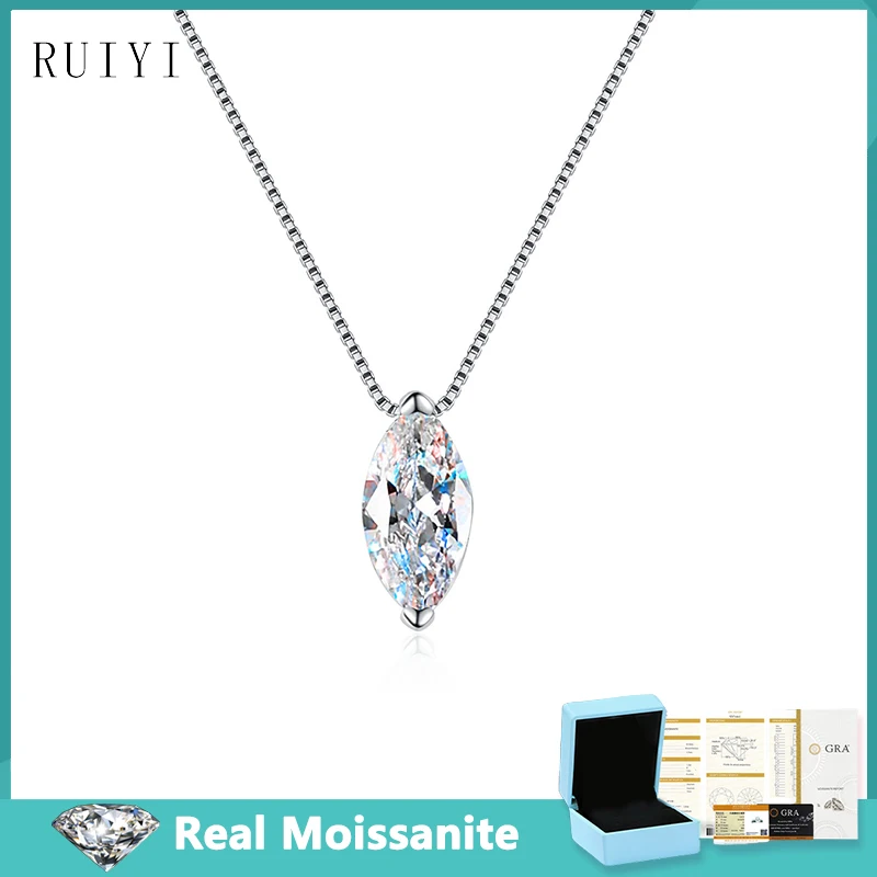 D Color Real Moissanite 1ct 5*10mm Water Droplet Shape Horse Eyes Cut Diamond Pendant Necklaces for Women 925 Silver Box Chain