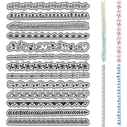 1pc Floral Lace Edge Clear Rubber Stamps Flower Leaves Border Vintage Reusable Transparent Silicone Stamp Seals for Journaling