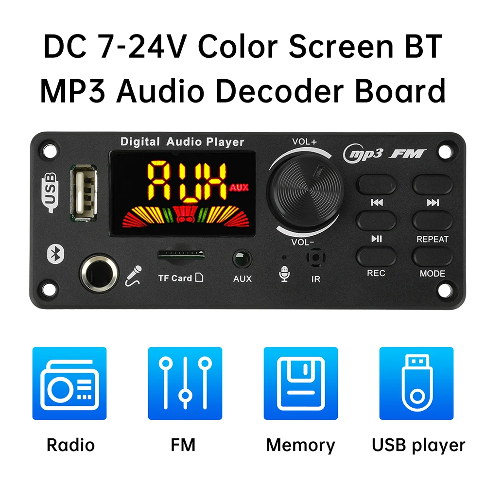 Bluetooth Audio Decoder Board FM Modulator For Car 2x50W Power Amplifier With MP3 USB TF Recording and Wide FM 87.5-107.5MHz