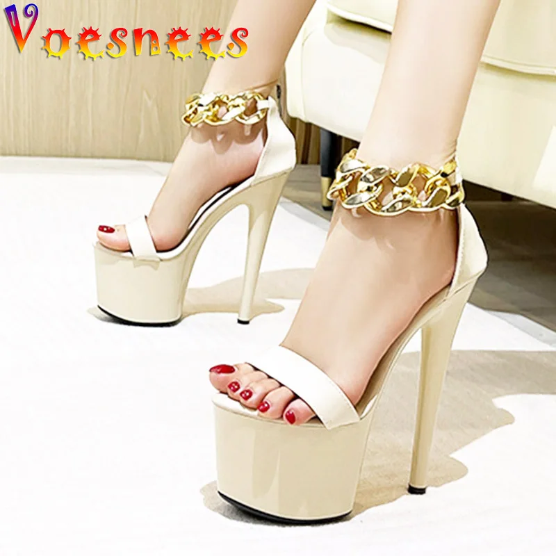 2022 Newest Chain Style Models Stage Show Women Sandals Summer Party Wedding Shoes Sexy Fashion Platform Stripper Stiletto Heels