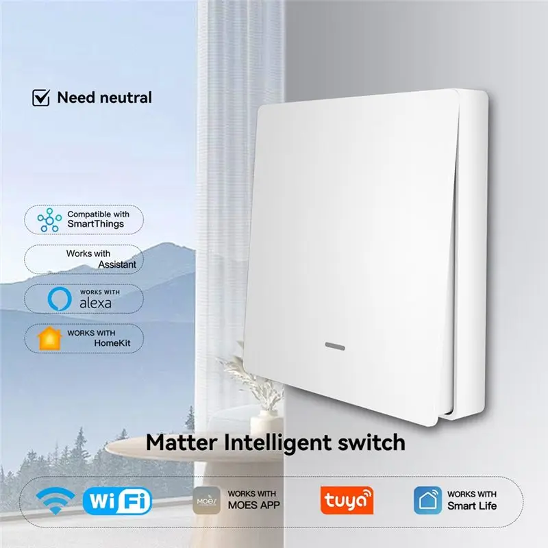 DT51 Tuya WiFi for Matter Smart Switch 3 Gang EU Version Button Light Switch Works with Alexa for Google Home SmartThings White