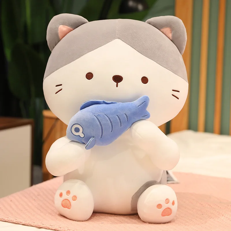 

1pc 25-60CM Cartoon Cat Plush Toys Cute Cat Holding Fish Pillow Stuffed Soft Animal Toys Kawaii Room Decor Gift for Children