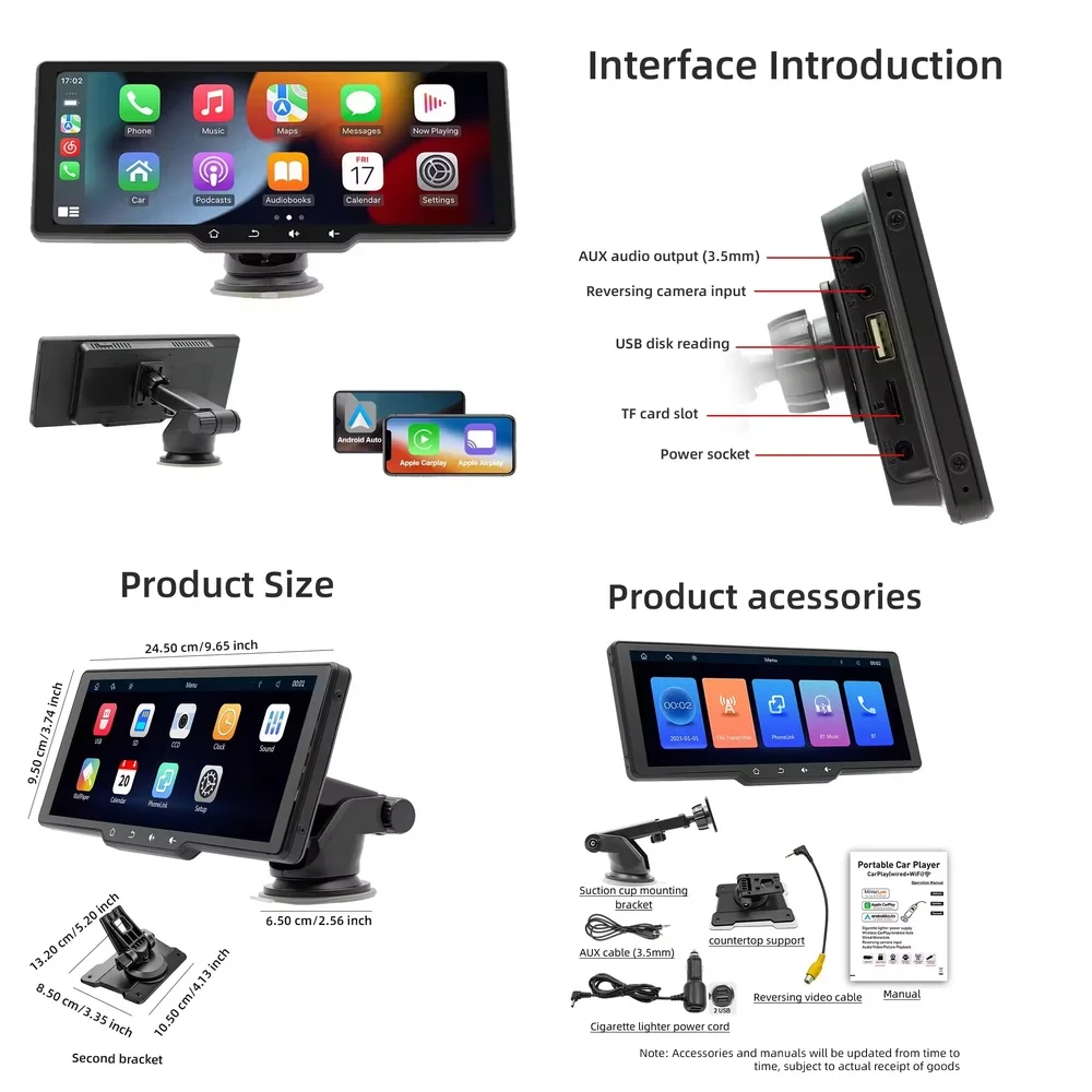 

X5314 Portable 10 Inch Smart Car Radio with CarPlay Android Auto Dual WiFi PND Navigation