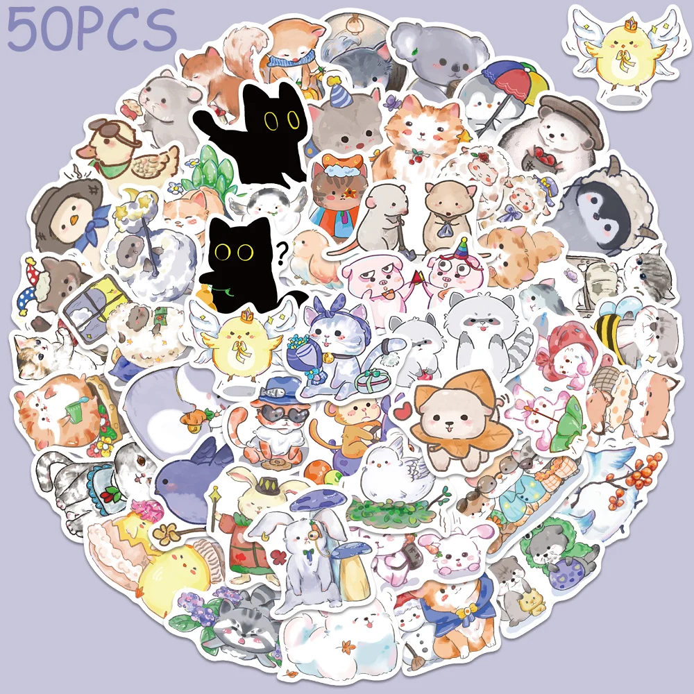 

50pcs Cartoon Animals Cat Penguin Stickers Decals For Phone Laptop Scrapbook Suitcase DIY Cartoon Stickers Kids Creative Gifts