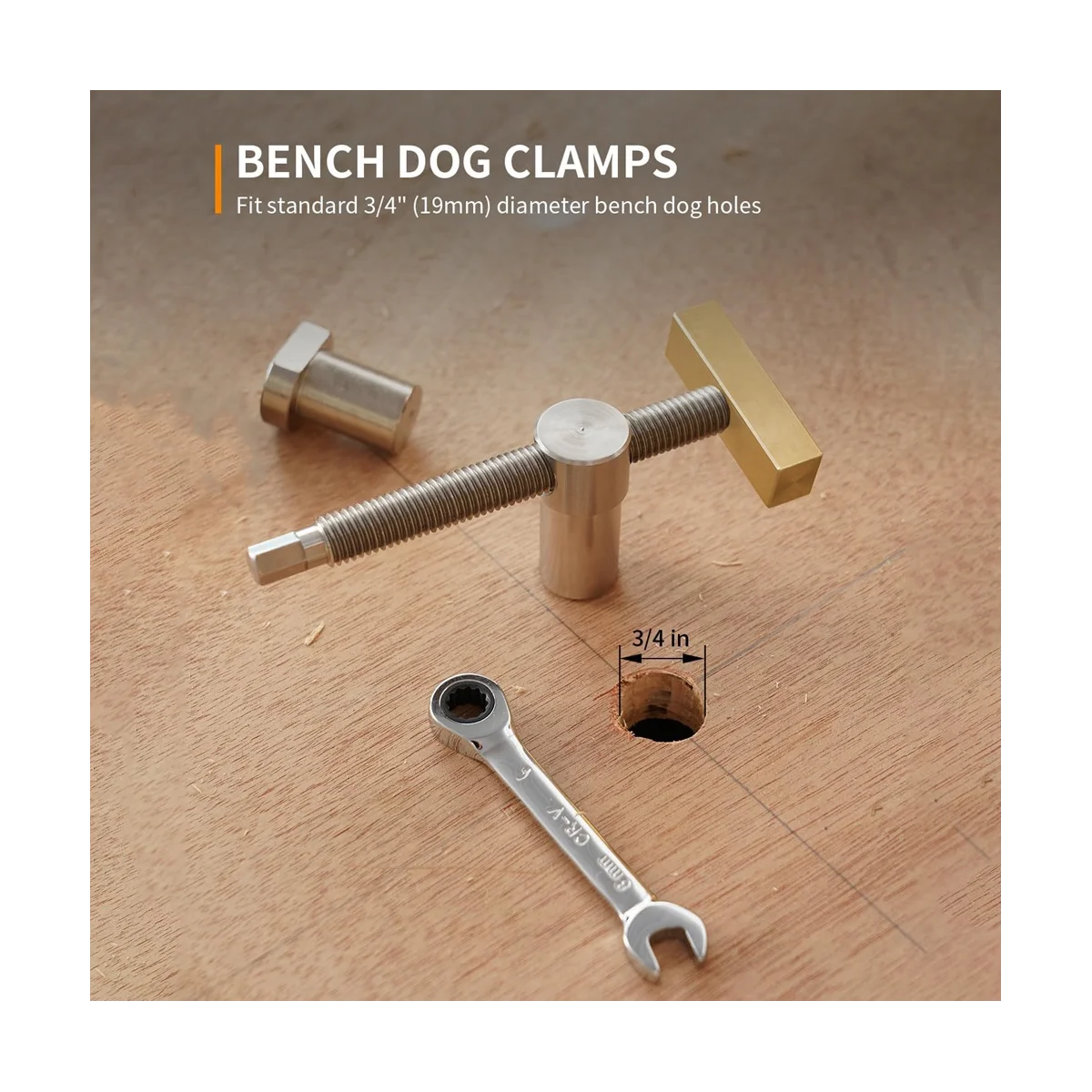 Morsetto per cani da banco da 2 pezzi, morsetto per foro per cani da 3/4 pollici con 4 pezzi di attrezzi per la lavorazione del legno in ottone in acciaio inossidabile per cani da banco 19mm