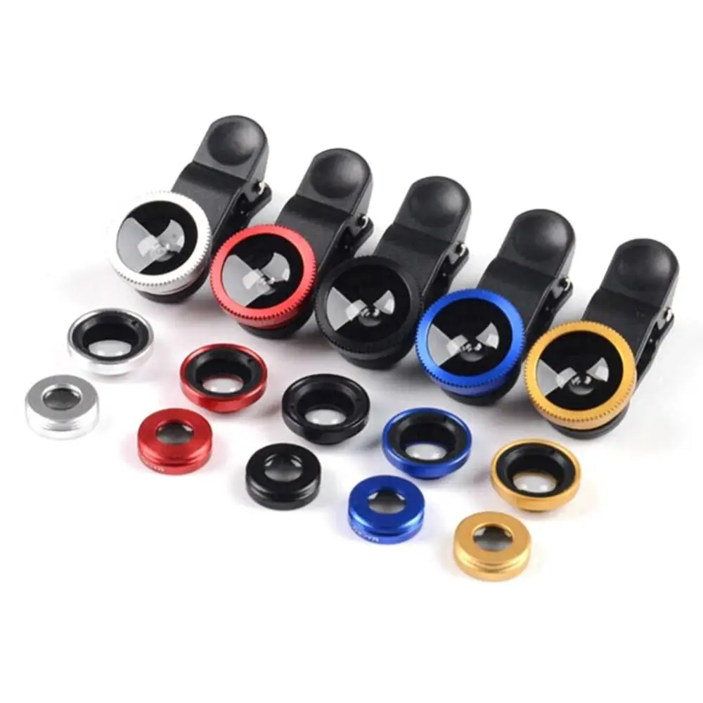 

3 in 1 Mobile Phone Fish Eye Super Wide Angle Macro Camera Lens Kit with Clip Smartphone Lenses with Phone Clip