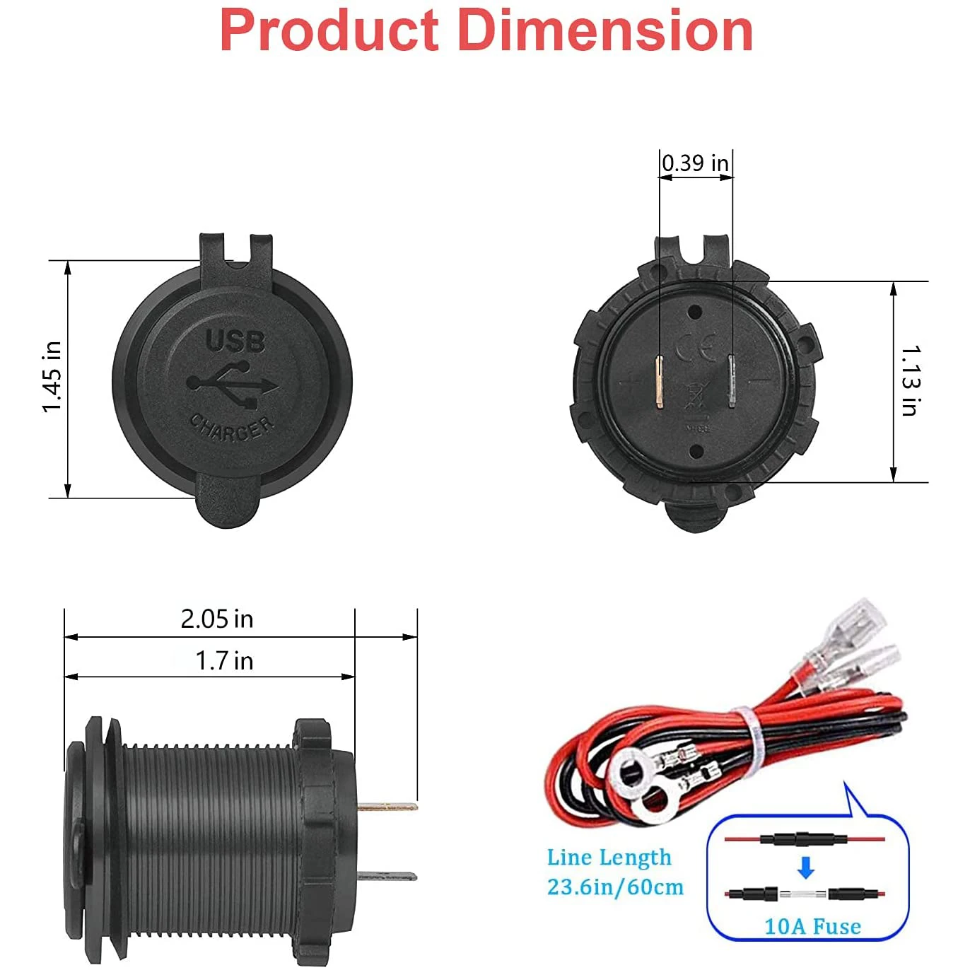 QC 3.0 Dual USB Charger Socket,Waterproof 12V/24V USB Outlet with Touch-Switch for Car,