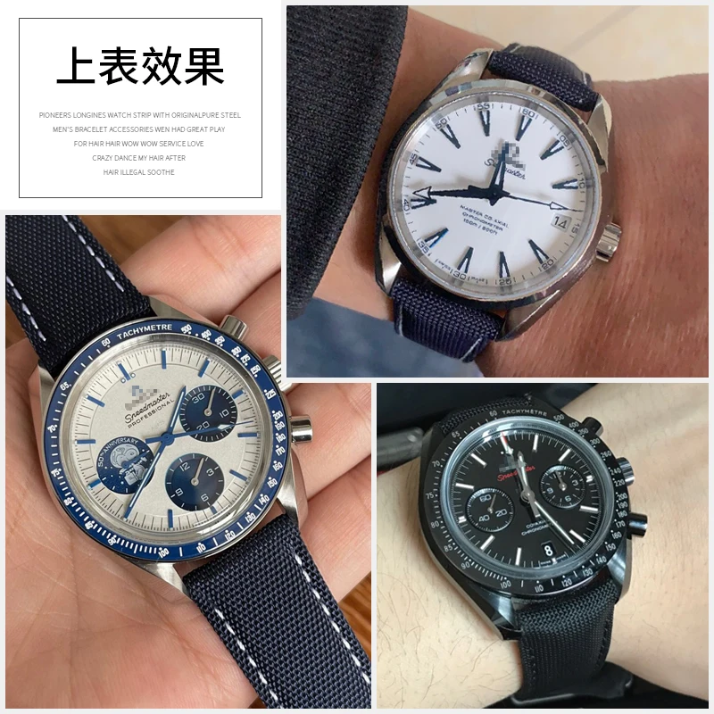 أحزمة ساعة من الجلد الطبيعي من النايلون القماشي للرجال متوافقة مع أوميغا، رادو، رولكس، لونجين، ميدو، تيسو، سيكو