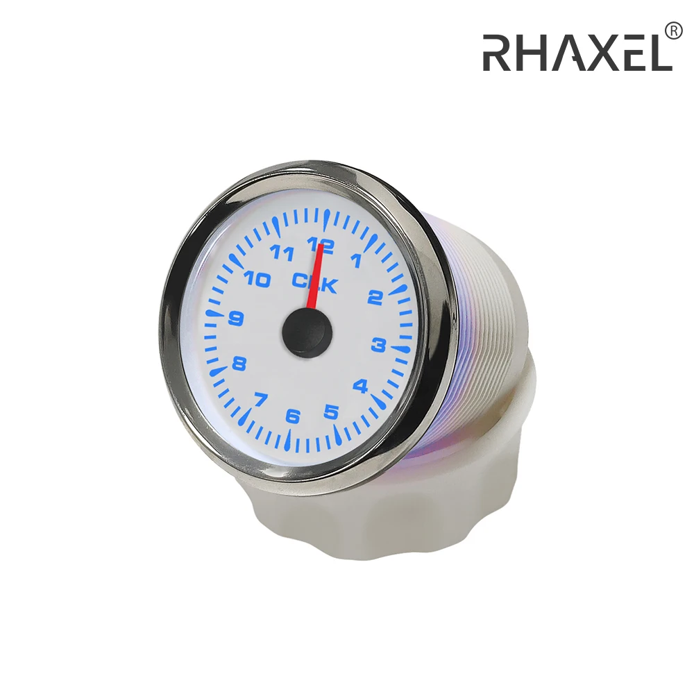 RHAXEL Universal 52mm (2'') Clock Gauge 12-Hour Format with 8 Colors Backlight 12V 24V for Auto Truck Yachts