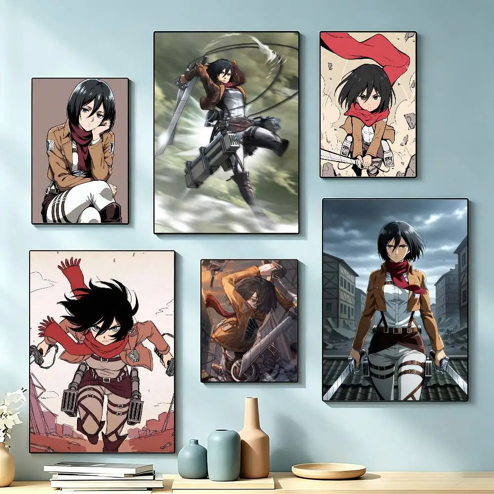 Anime Attack On Titan Mikasa Ackerman Poster Waterproof Wall Art Sticker For Bar Living Room Vintage Decor High Quality Print