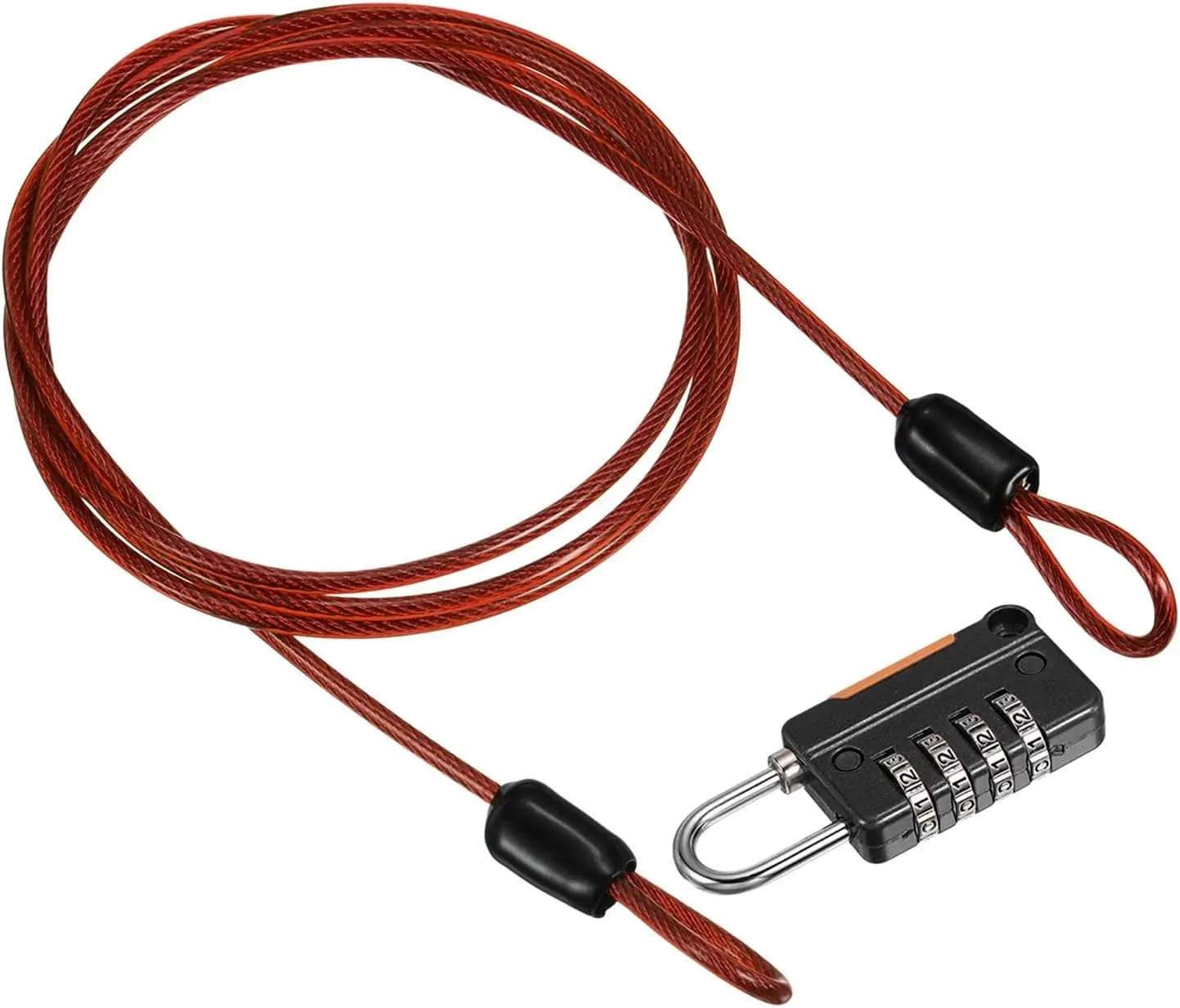 Security Steel Cable with 4 Digit Combination Lock Set 1m Coated Safety Wire Rope Double Loop Padlock for Outdoor Travel Luggage