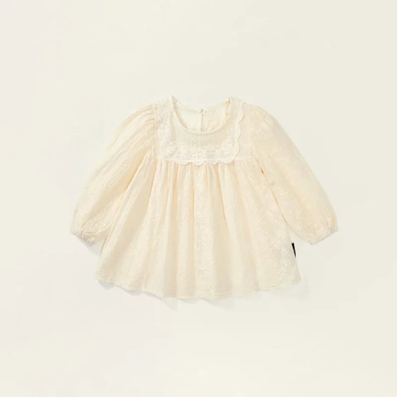 

MDDGirls Lace Trim Shirt Spring New Children's French Jacquard Doll Blouse Top