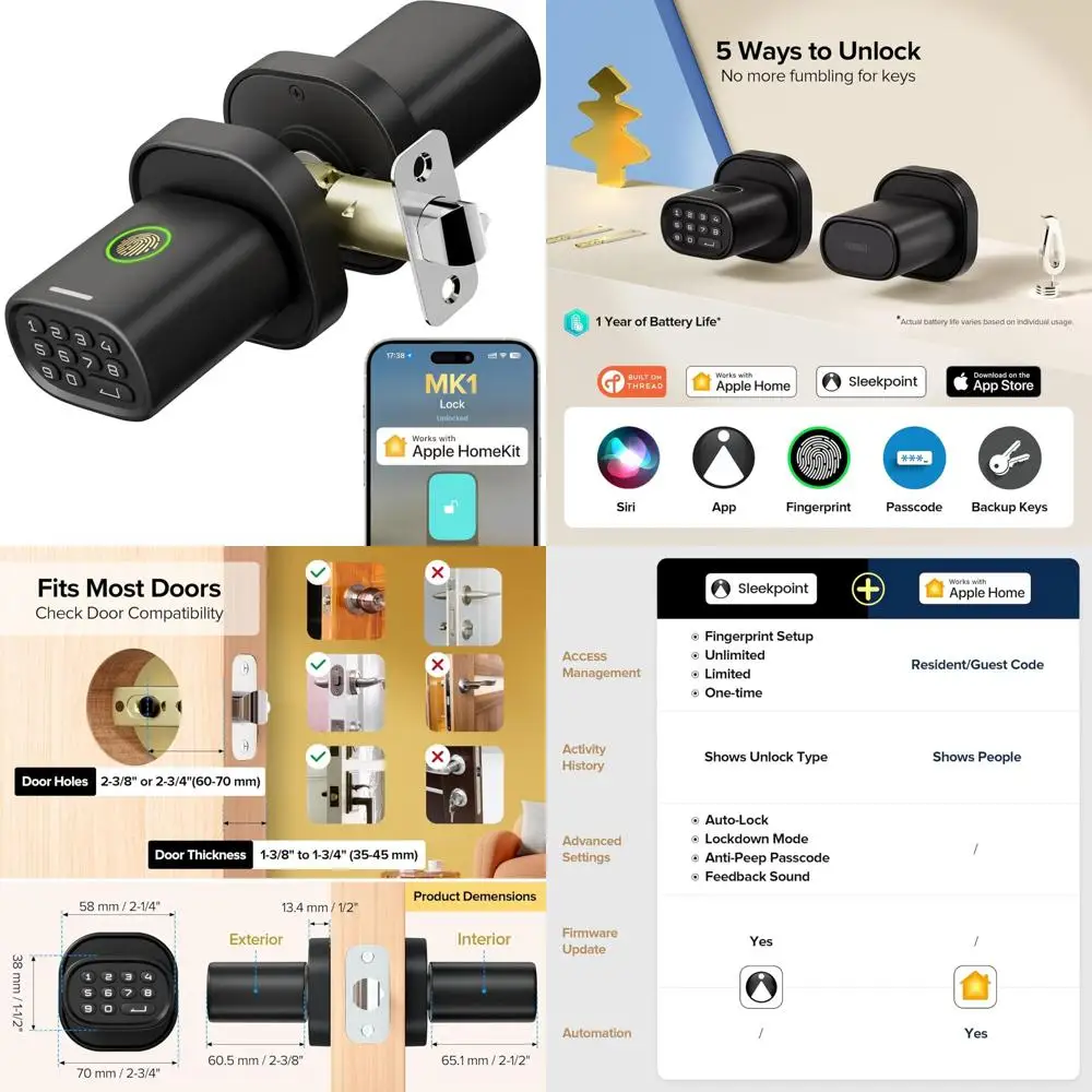 

Умный дверной замок с клавиатурой для домашней безопасности, совместимый с HomeKit, идеально подходит для внутренних дверей, спален, офисов