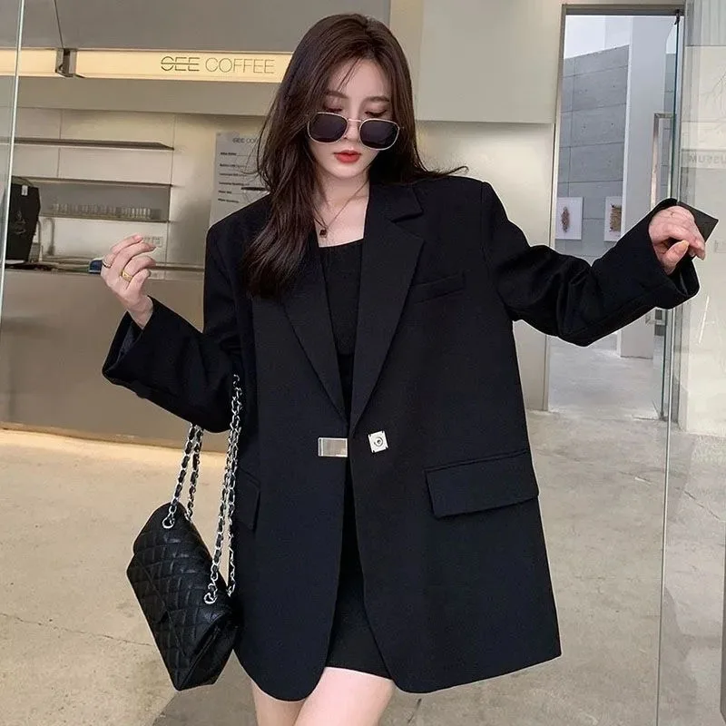 Spring Autumn Femme Leisure Solid Color Blazer Coat 2025 Women Long Sleeves Top Jacket Korean Ladies Fashion Loose Suit Outwear