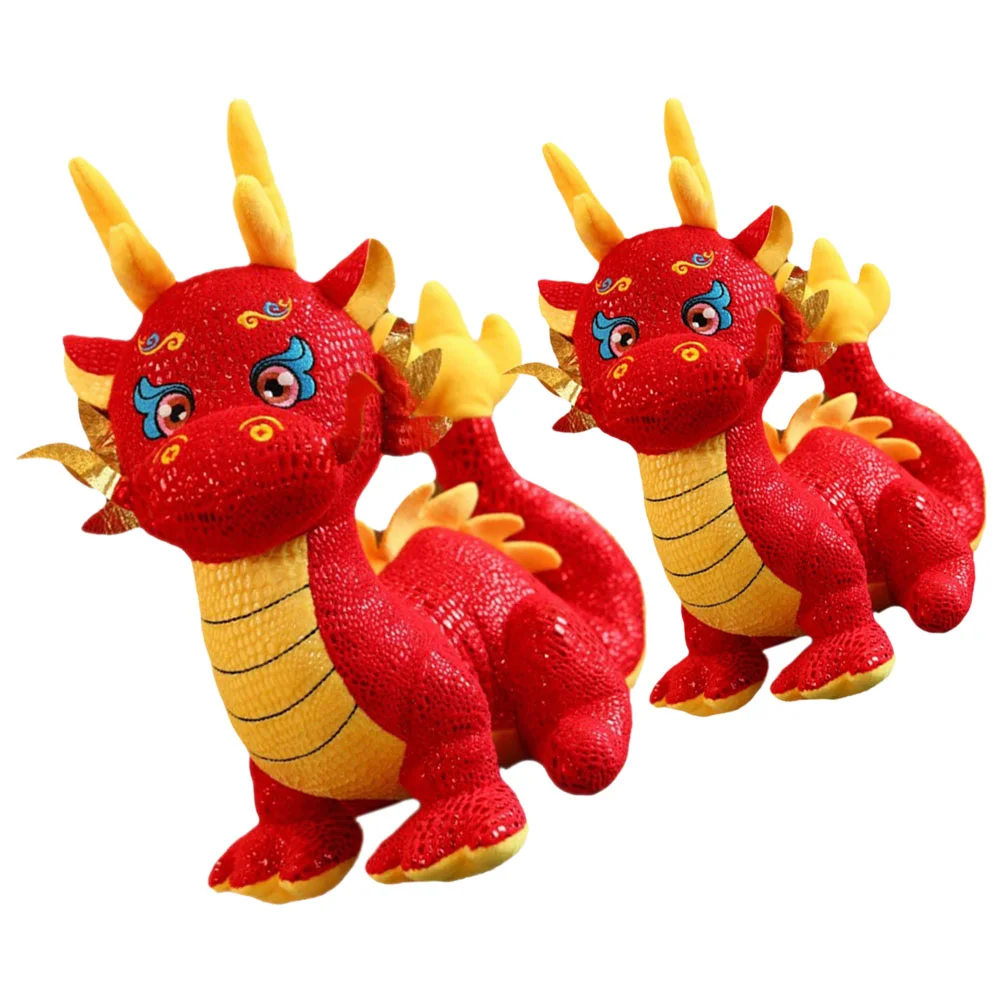 2 Pcs Toy Dragon Stuffed Plush Chinese New Year Mascot Animal Lovely Red Child