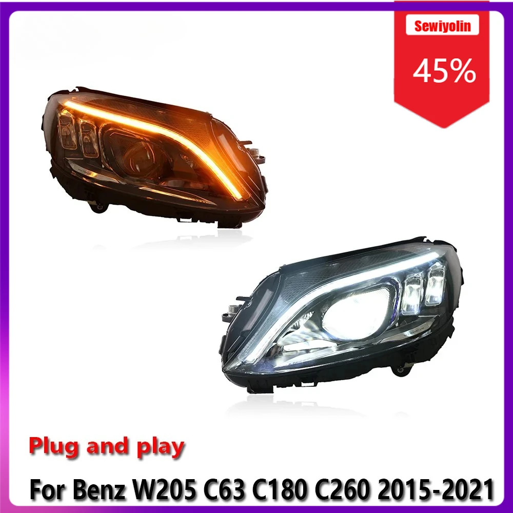 

Sewiyolin Car LED Lamp Headlight Assemblies For Benz W205 C63 C180 C260 2015-2021 Fog DRL Brake Turn Signal Lamp Plug and Play