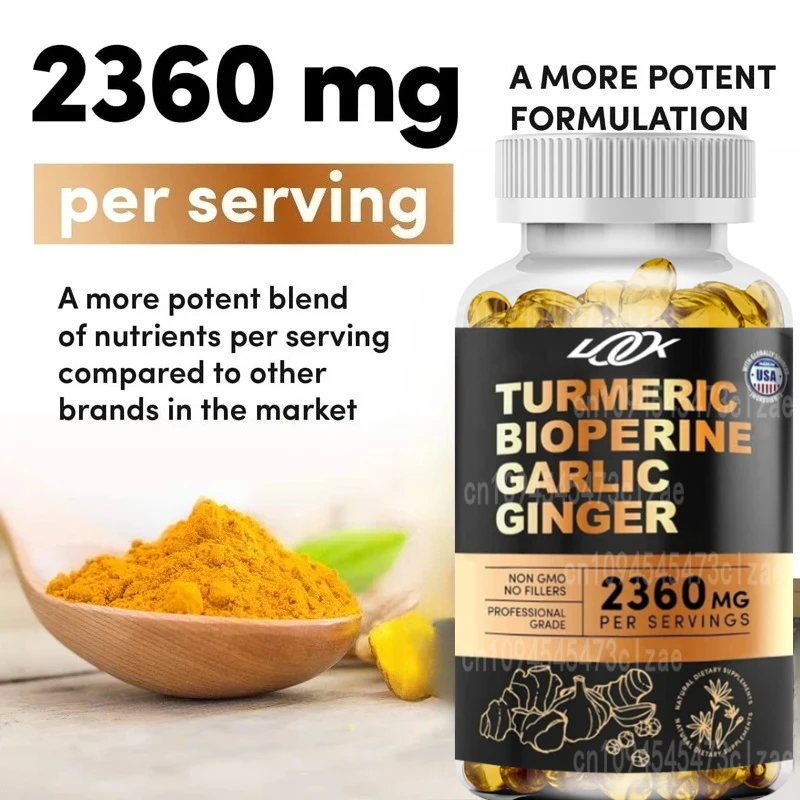 

4-in-1 Turmeric and Garlic Supplement Containing Bioperine 2360mg 60 Capsules for Joint, Digestive, and Immune Support