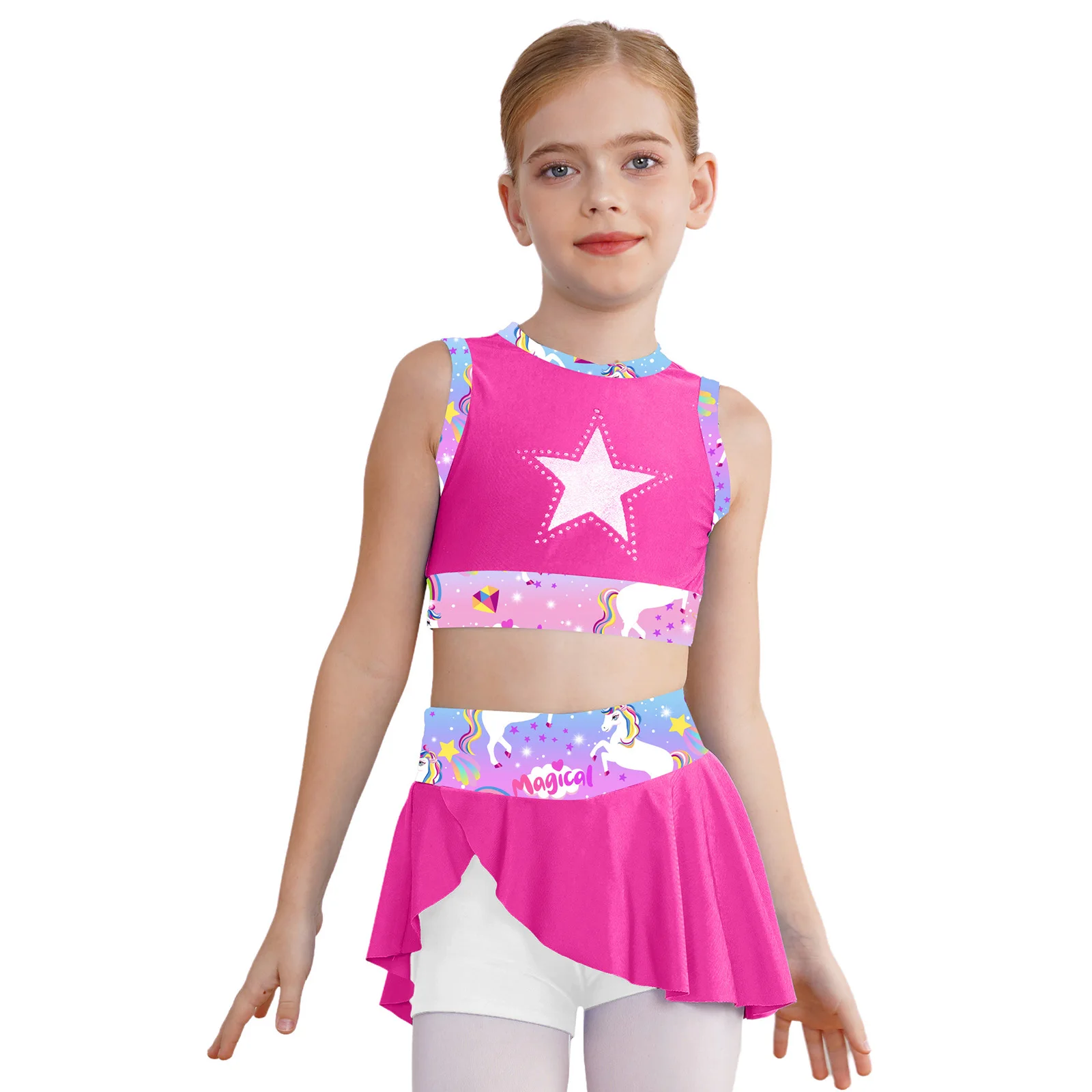 

# Спортивная одежда для танцев для девочек 6–16 лет, топ на бретельках с открытой спиной и спортивной юбкой, комплект для тренировок, гимнастический купальник, активные костюмы