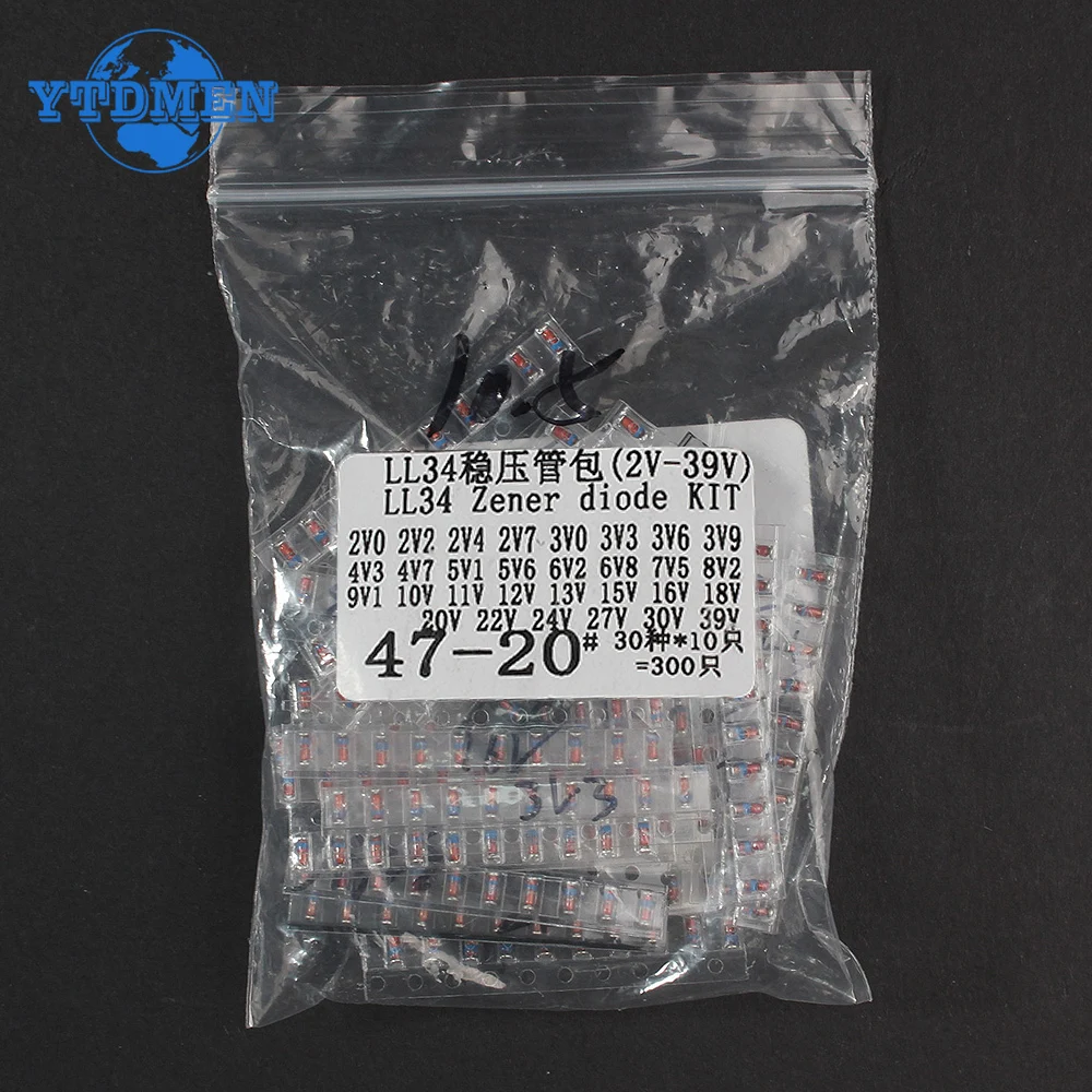 300PCS SMD LL34 Zener Diode Kit 0.5W 1/2W 3V-24V 2V-39V SMD Diode Set 1N4148