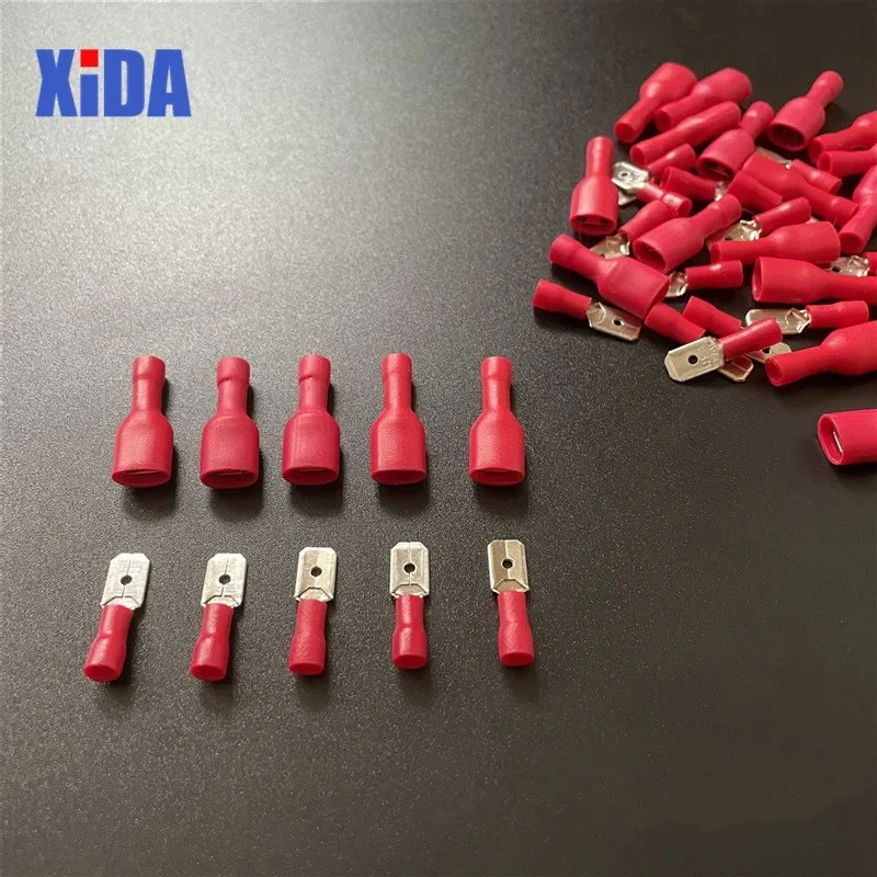 

FDD 1.25-250 MDD1.25-250 6.3mm Red Female + Male Spade Insulated Electrical Crimp Terminal Connectors Wiring Cable Plug