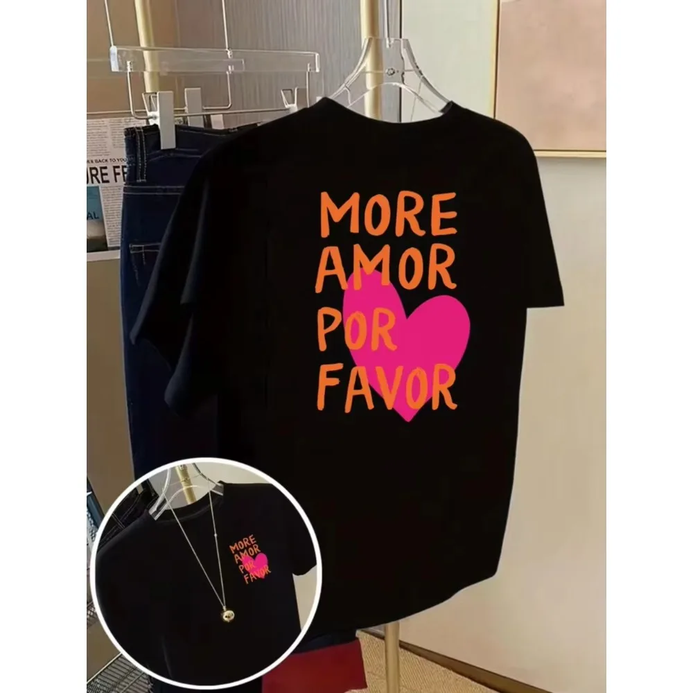Amor Por Favor Love Graphic Tee Women's T-shirt Casual Summer Top for Men Women Double-sided Print Top Soft Summer Daily Wear