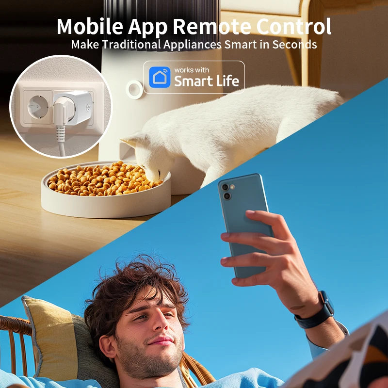 HIMOJO Tuya WIFI + Bluetooth Smart Socket FR Plug Smart Life App Timer Goolge Alexa Voice Control Power Monitor Switch Outlets