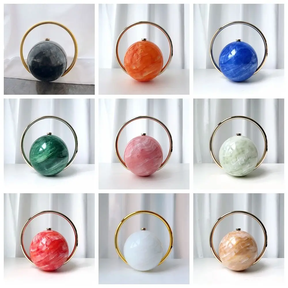 Bolso de mano de lujo con bola redonda de PVC para mujer, bolso de noche con mango de bola galvanizada, minimonedero de lujo con patrón de piedra