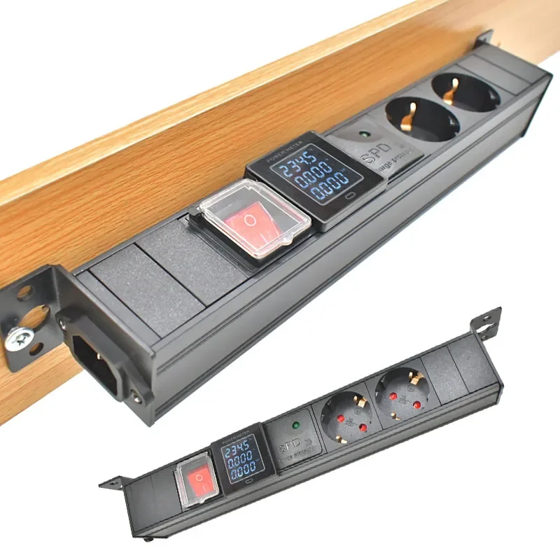 EU desktop socket PDU power strip network cabinet rack with ammeter and surge protection C14 charging port No extension cable