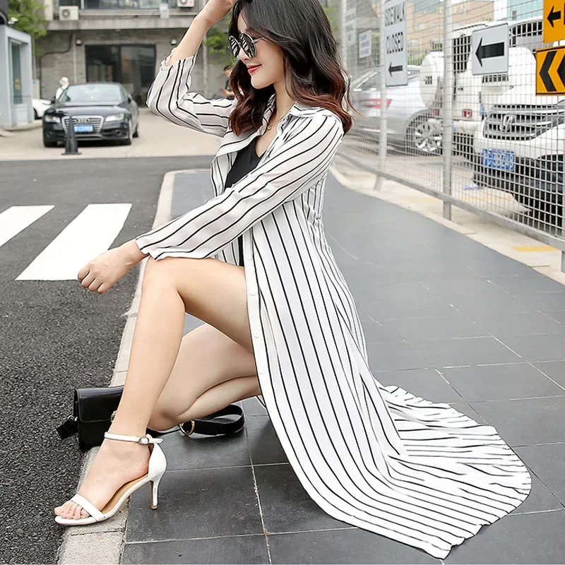 Spring Summer Outdoor Shawl Thin Chiffon Cardigan Jacket Sun-Proof Clothing Female Fairy Mid-Length Sun-Protective Clothing 9736