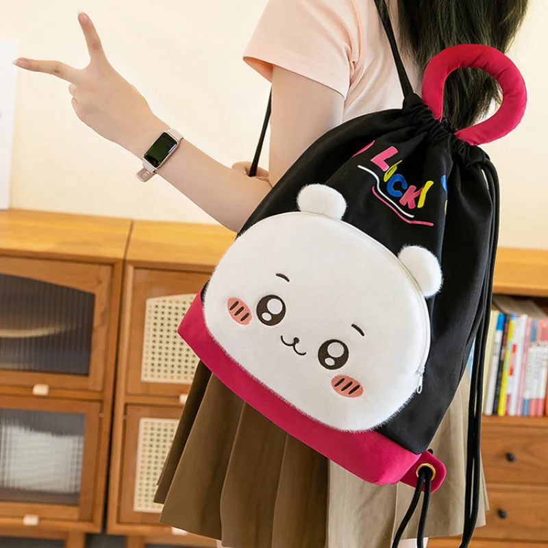 New Chiikawas Plush Backpack Hachiwares Usagi Drawstring Pocket Canvas Backpack Large Capacity Portable Backpack Children's Gift