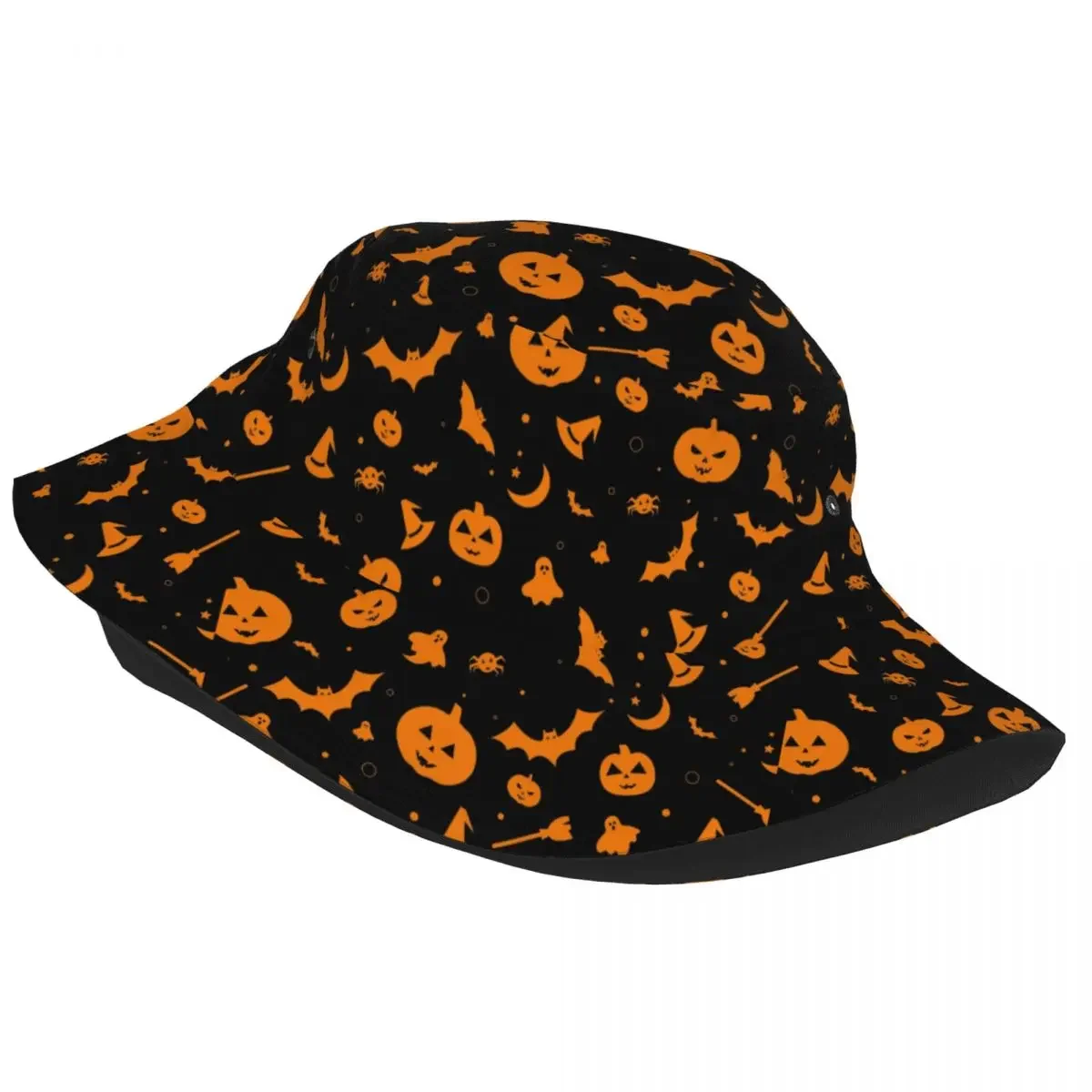 Custom Orange Halloween Pumpkin Ghost Witch Bucket Hat Men Women Outdoor Sun Summer Fisherman Cap