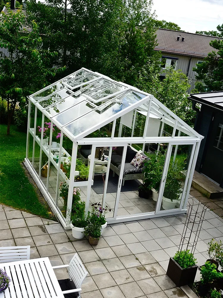 

Practical Green Forest Villa Glass Sunshine Room Mobile Aluminum Alloy Leisure Garden Outdoor Terrace Greenhouse Flower