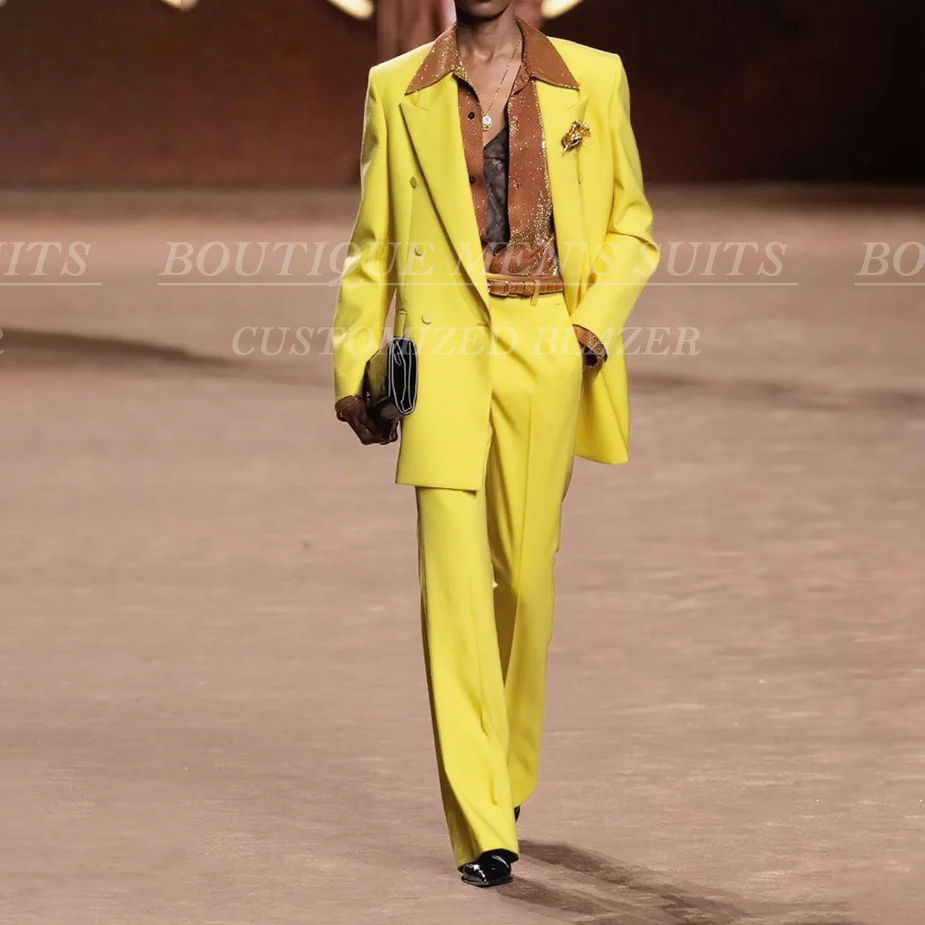 

Elegant Double Breasted Men's Suits Fashion Peak Lapel Loose 2 Piece Jacket Pants Outfits Customzied Male Clothing Blazer Terno