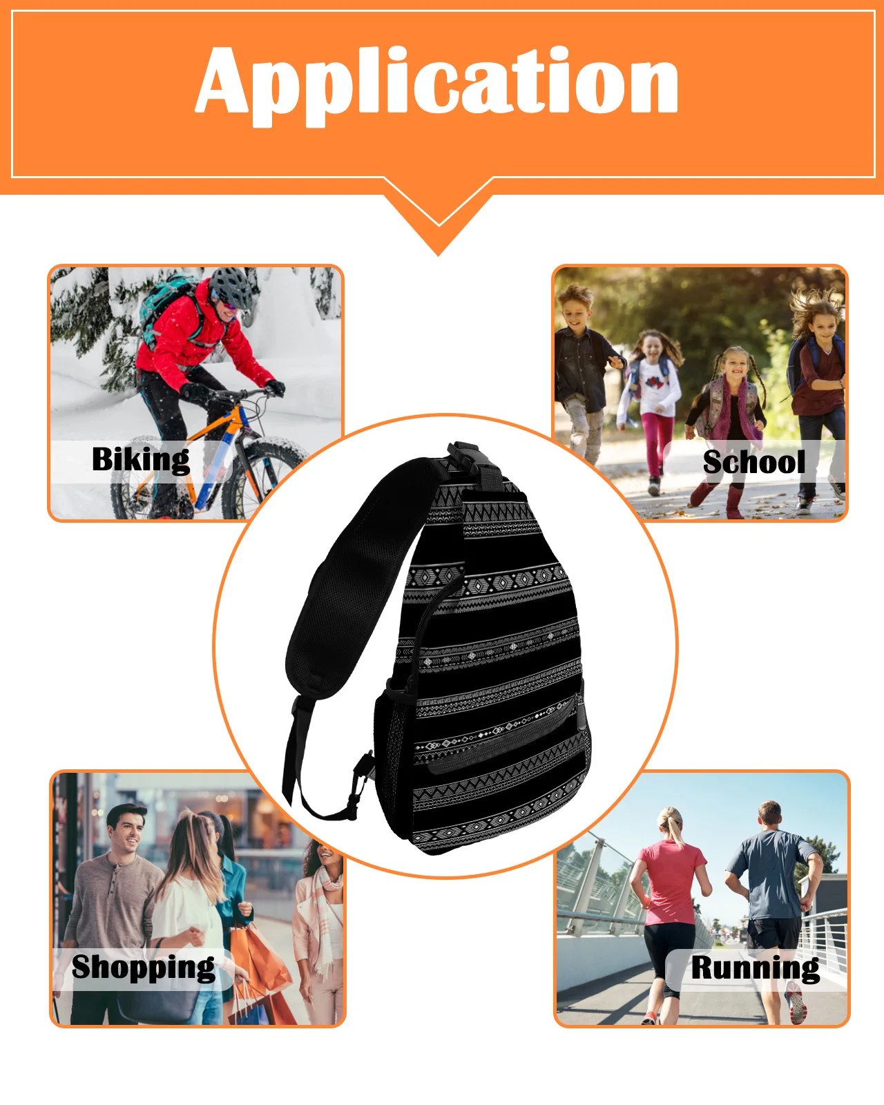 Line Arrow Geometric Black Triangle Chest Bags For Women Men Waterproof Messenger Bags Travel Sport One Shoulder Crossbody Bag