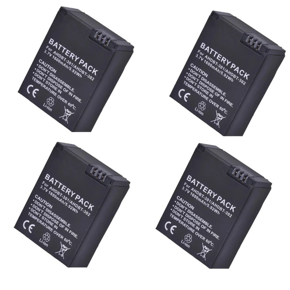 بطارية عالية السعة 1600 مللي أمبير في الساعة لـ GoPro Hero 3 Hero 3+ AHDBT-301 AHDBT-302 بديلة وقت تسجيل أطول #1
