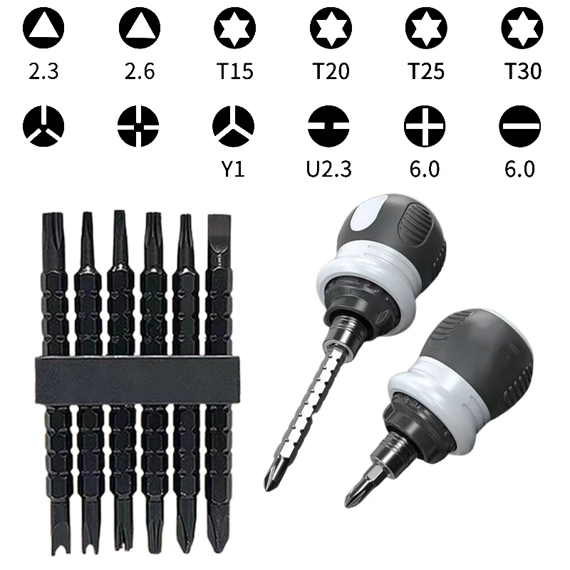 Adjustable Lenth Replaceable Bits Hand Tool Multifunctional Double Head Ratchet Screwdrivers Set CRV Steel Special-shaped Screw