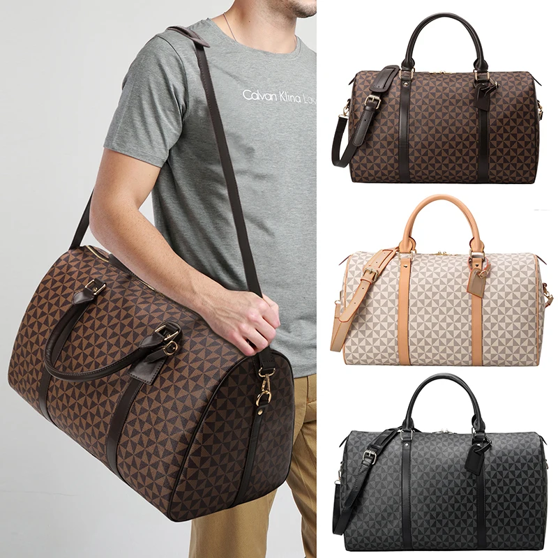 Vintage Large Travel Duffle Tote Bag for Women And Men Durable Leather Weekender Carry-On Travel Bag for Airplan Gym Work
