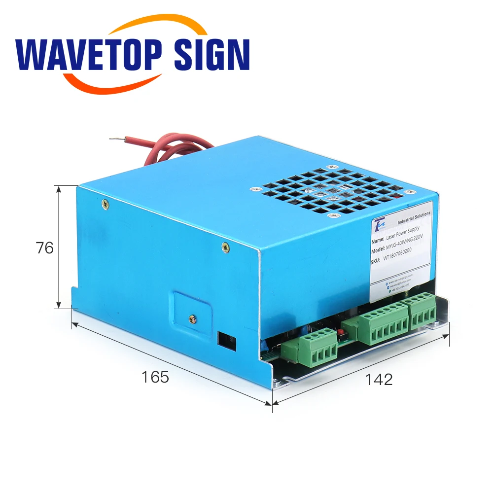 WaveTopSign MYJG-40W CO2 مصدر طاقة الليزر 40 واط 50 واط 110 فولت/220 فولت لأنبوب ليزر CO2 الجهد العالي آلة قطع النقش