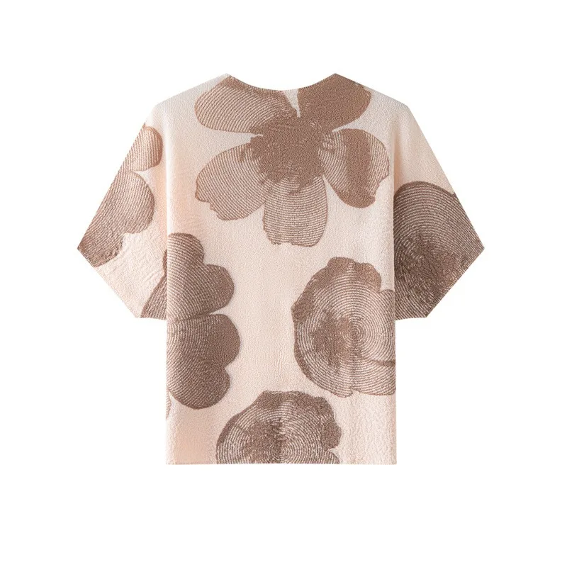 Miyake Pleated Short Sleeve Summer New Niche Printed Pleated Fashion Top Loose Plus Size Versatile Casual Elegant T-Shirt Pleat