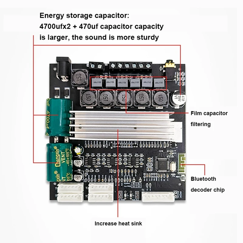 ZK-TB22P 2.1 Channel Bluetooth Audio Amplifier Board TPA3116D2 50W+50W+100W TWS Box Potentiometer External Amplifier