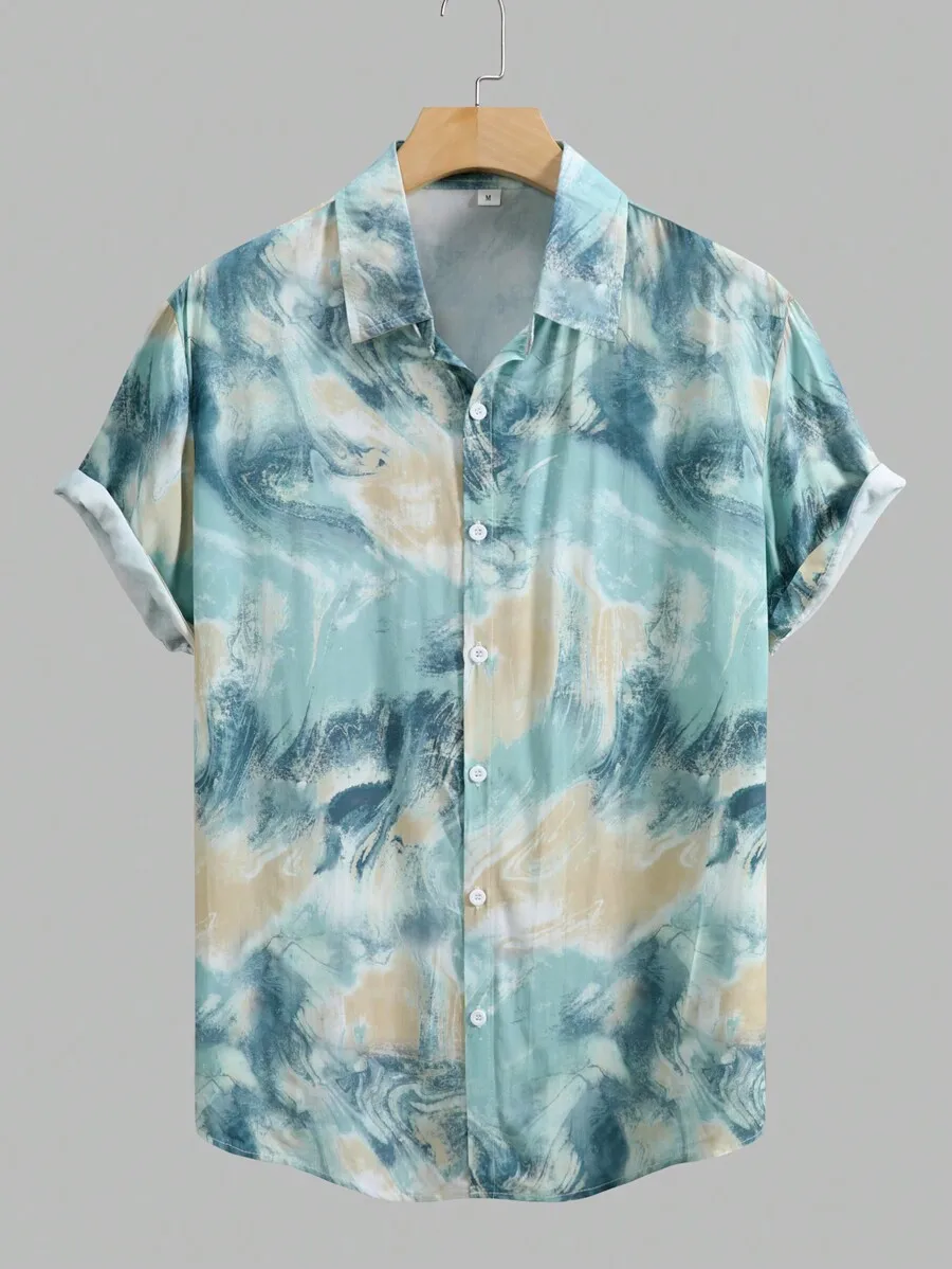 

Men's Abstract Watercolor Print Loose Casual Short Sleeve Shirt Summer
