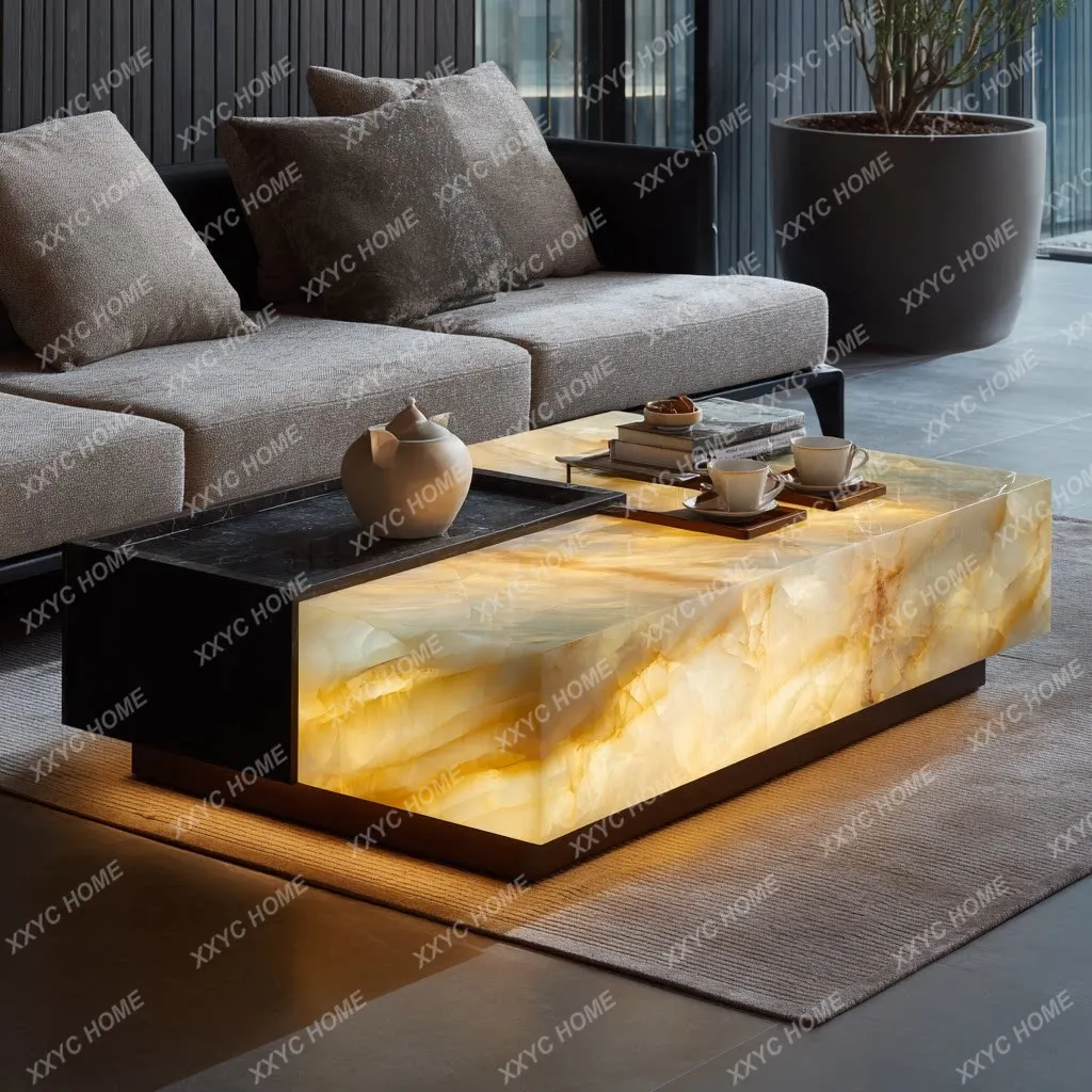 Light luxury stone luxury villa living room modern minimalist marble square luminous coffee table