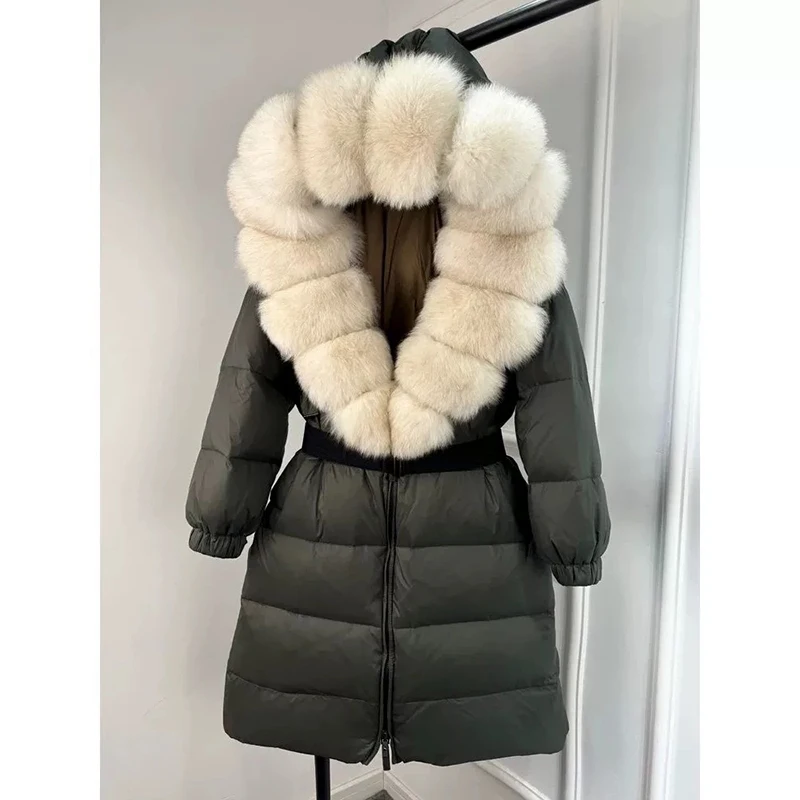 شتاء جديد 2025 طويل الفراء طوق مقنعين المرأة أسفل Jaet Thiened الدافئة سستة إغلاق لون نقي الكورية Sle معطف #2